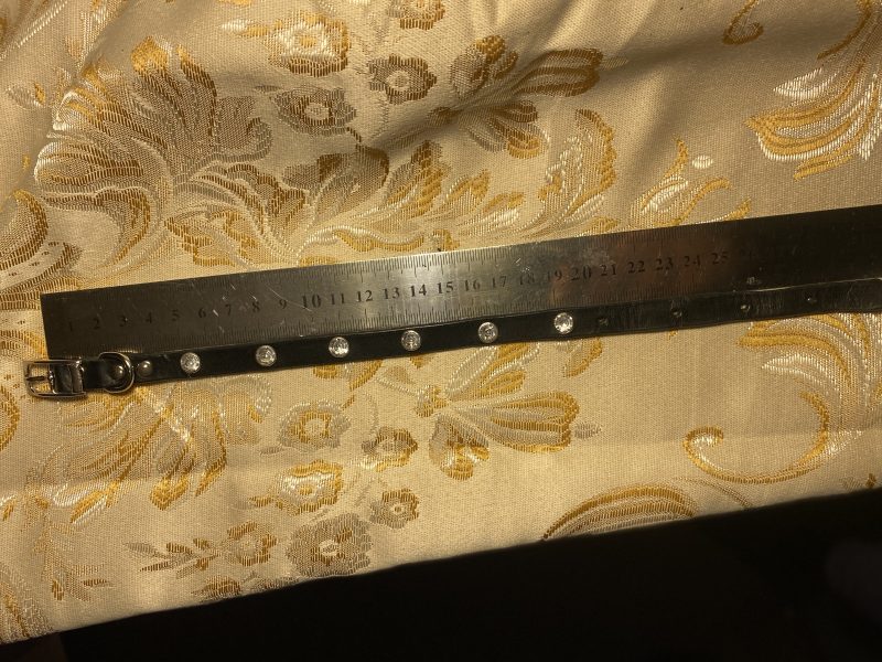 Dog collar italian black leather and white crystals for small dog