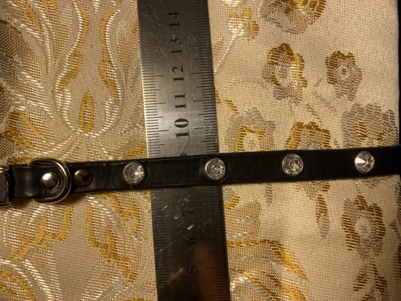 Dog collar italian black leather and white crystals for small dog