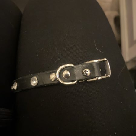 Dog collar italian black leather and white crystals for small dog
