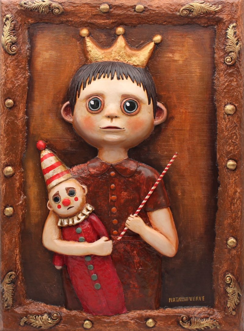 OOAK 3D Relief Portrait, Paper Clay & Air-Dry Clay, 30x42 cm, Warm Brown Gothic Wall Art