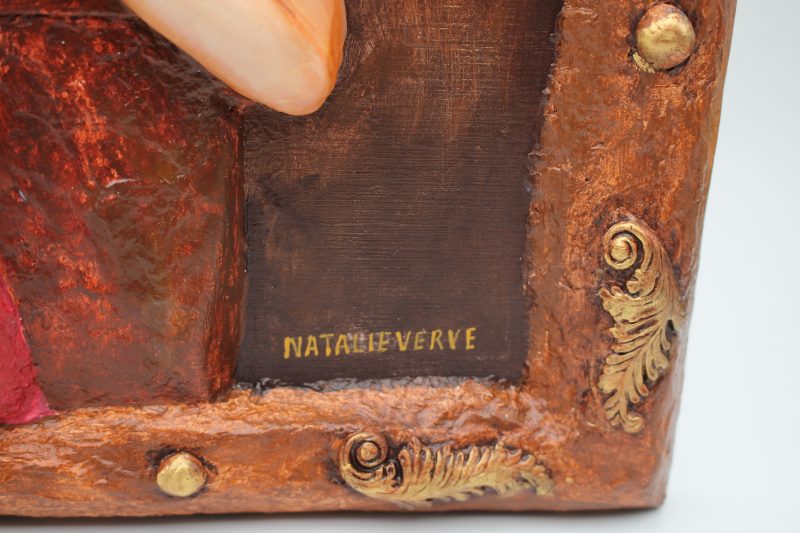 OOAK 3D Relief Portrait, Paper Clay & Air-Dry Clay, 30x42 cm, Warm Brown Gothic Wall Art