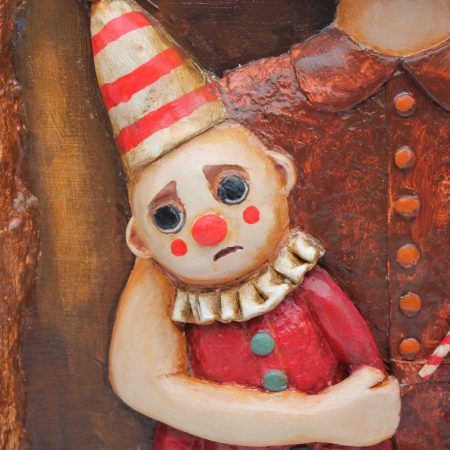 OOAK 3D Relief Portrait, Paper Clay & Air-Dry Clay, 30x42 cm, Warm Brown Gothic Wall Art