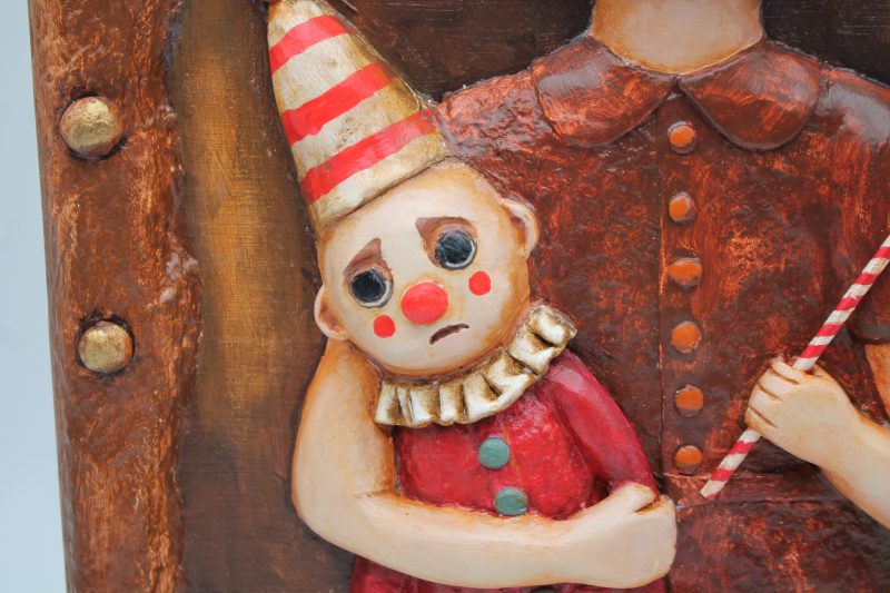 OOAK 3D Relief Portrait, Paper Clay & Air-Dry Clay, 30x42 cm, Warm Brown Gothic Wall Art