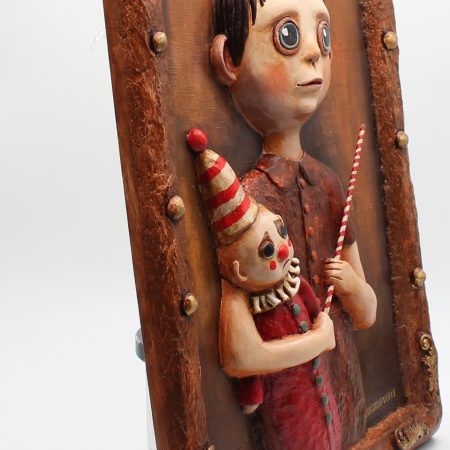 OOAK 3D Relief Portrait, Paper Clay & Air-Dry Clay, 30x42 cm, Warm Brown Gothic Wall Art