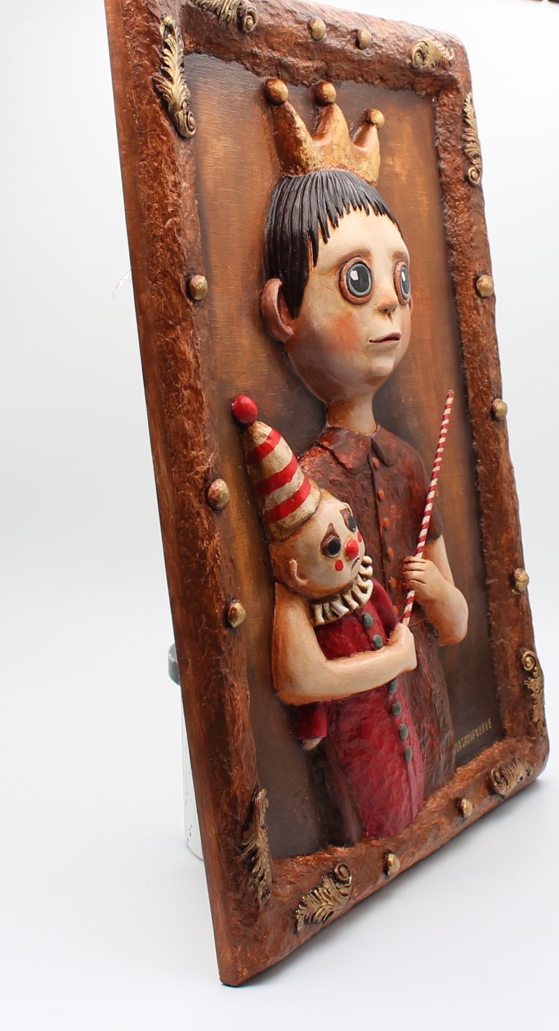 OOAK 3D Relief Portrait, Paper Clay & Air-Dry Clay, 30x42 cm, Warm Brown Gothic Wall Art