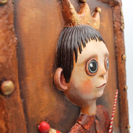 OOAK 3D Relief Portrait, Paper Clay & Air-Dry Clay, 30x42 cm, Warm Brown Gothic Wall Art
