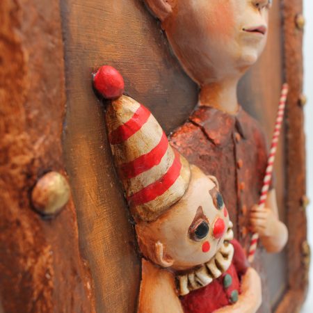 OOAK 3D Relief Portrait, Paper Clay & Air-Dry Clay, 30x42 cm, Warm Brown Gothic Wall Art