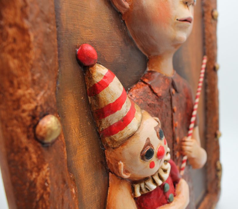 OOAK 3D Relief Portrait, Paper Clay & Air-Dry Clay, 30x42 cm, Warm Brown Gothic Wall Art