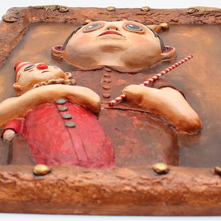OOAK 3D Relief Portrait, Paper Clay & Air-Dry Clay, 30x42 cm, Warm Brown Gothic Wall Art