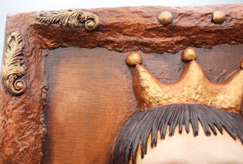 OOAK 3D Relief Portrait, Paper Clay & Air-Dry Clay, 30x42 cm, Warm Brown Gothic Wall Art