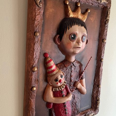 OOAK 3D Relief Portrait, Paper Clay & Air-Dry Clay, 30x42 cm, Warm Brown Gothic Wall Art