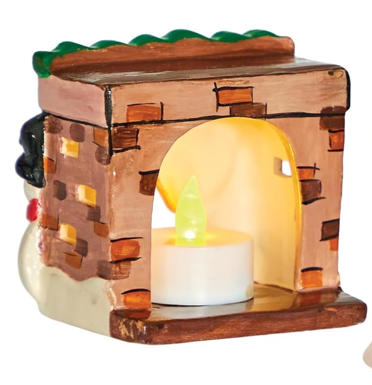 Ceramic painting – Christmas fireplace tealight holder
