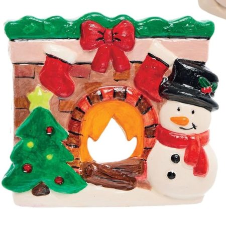 Ceramic painting – Christmas fireplace tealight holder