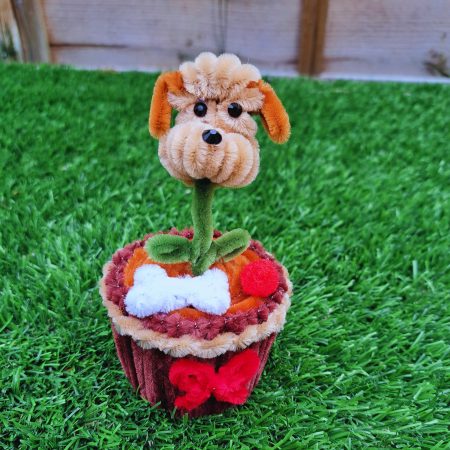 Funny Dog Lover Gift, Pipe Cleaner Pot and Dog Head Flower
