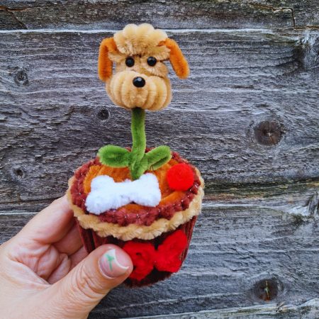 Funny Dog Lover Gift, Pipe Cleaner Pot and Dog Head Flower