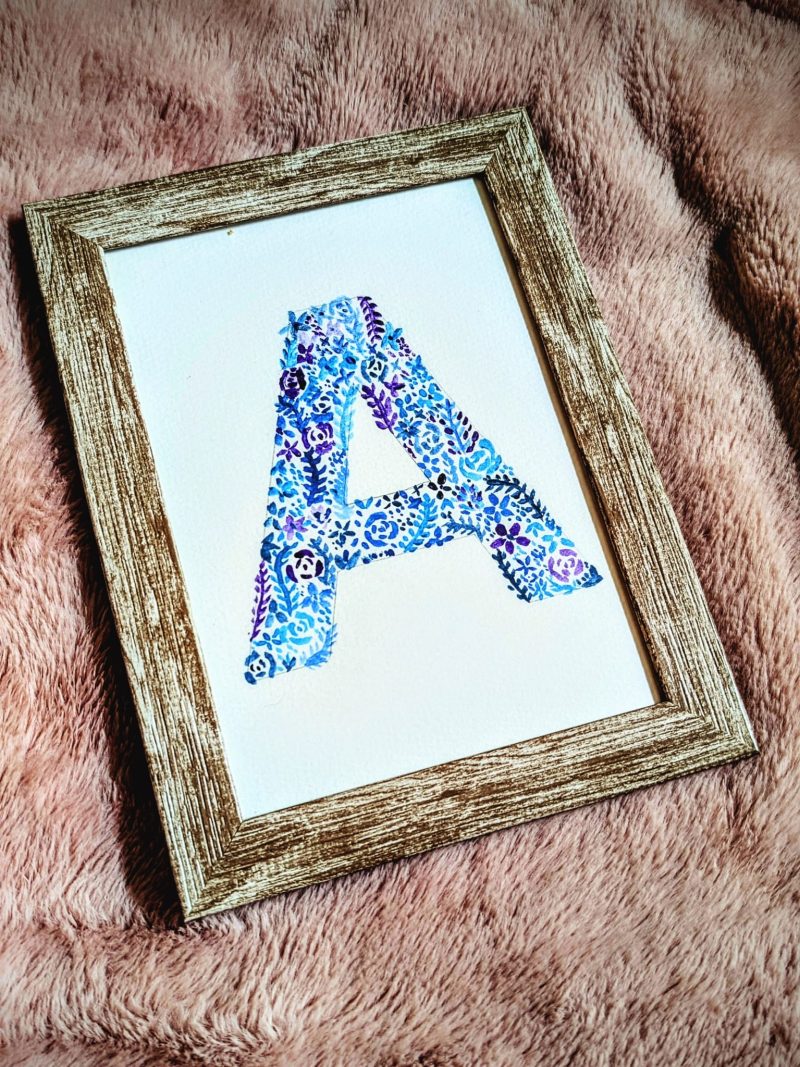 Floral Watercolour Painting Initials – WITH FRAME