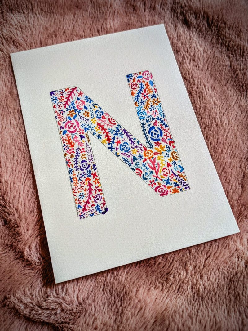 Floral Watercolour Painting Initials – WITH FRAME