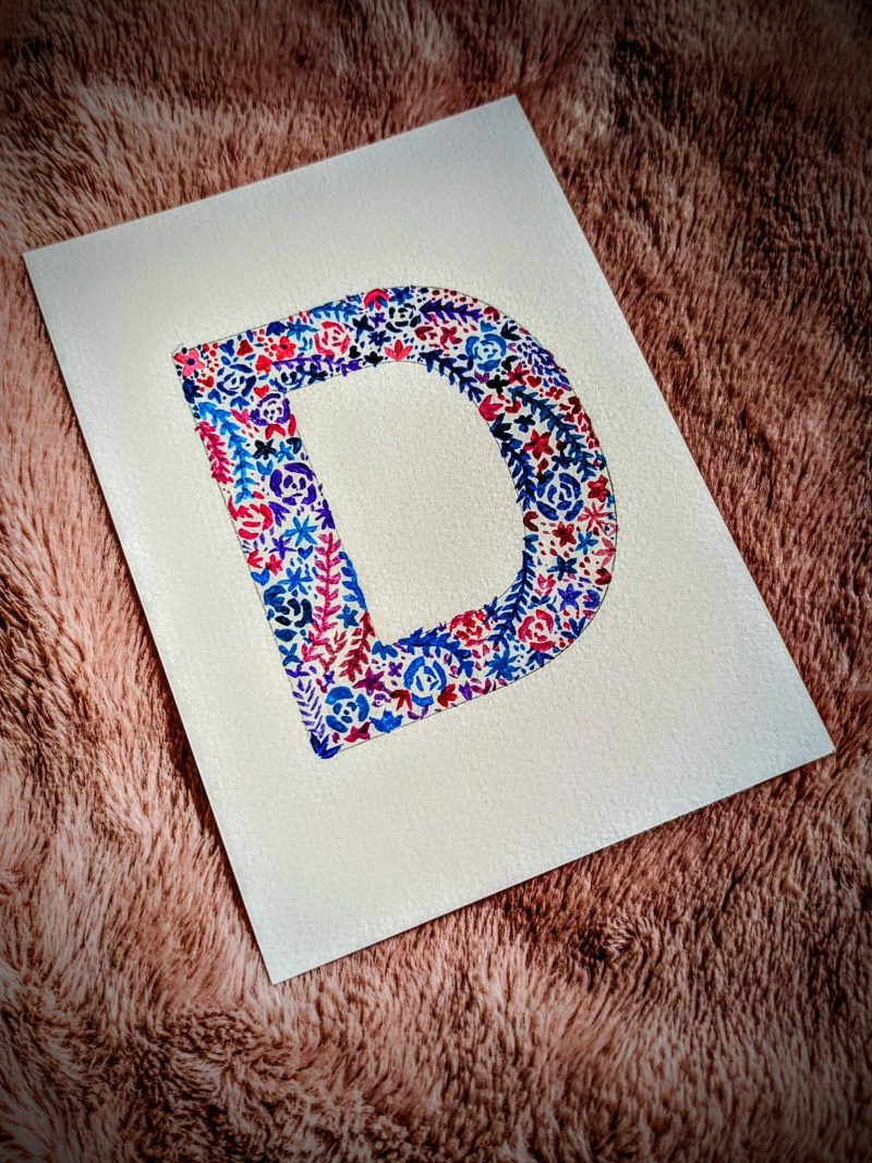 Floral Watercolour Painting Initials – WITH FRAME