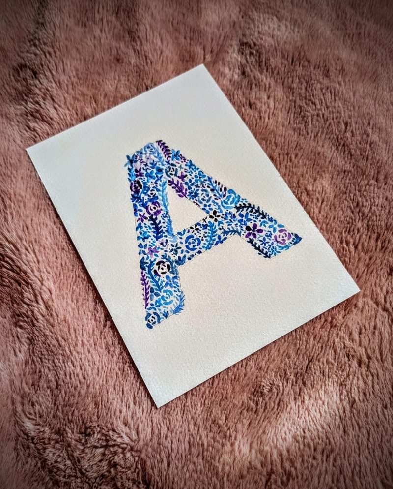 Floral Watercolour Painting Initials – WITH FRAME