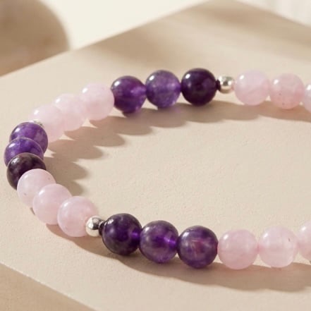 Rose Quartz, Amethyst and Sterling Silver Bracelet