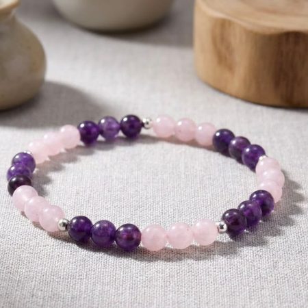 Rose Quartz, Amethyst and Sterling Silver Bracelet