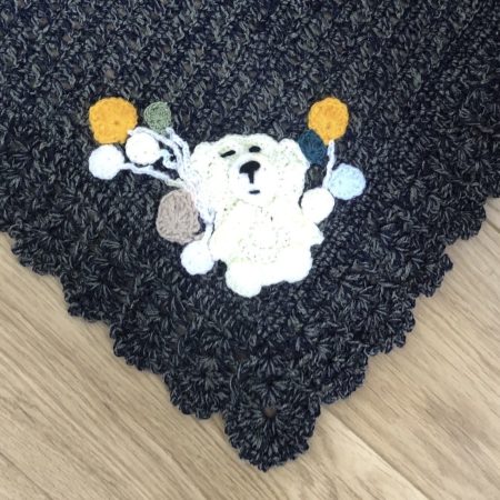Handmade Crochet Baby Blanket with Teddy Bear & Balloon Appliqué - Variegated Blue