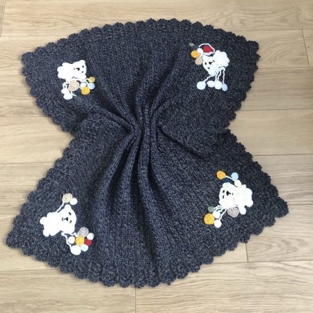 Handmade Crochet Baby Blanket with Teddy Bear & Balloon Appliqué - Variegated Blue