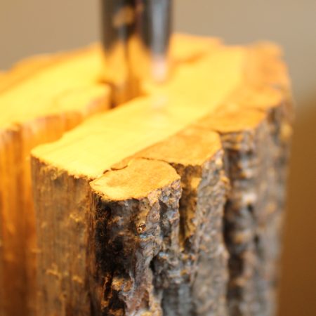 “Live edge” wood block table lamp