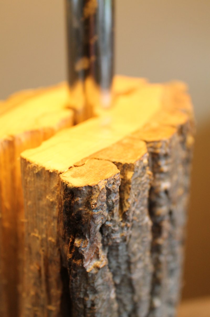 “Live edge” wood block table lamp