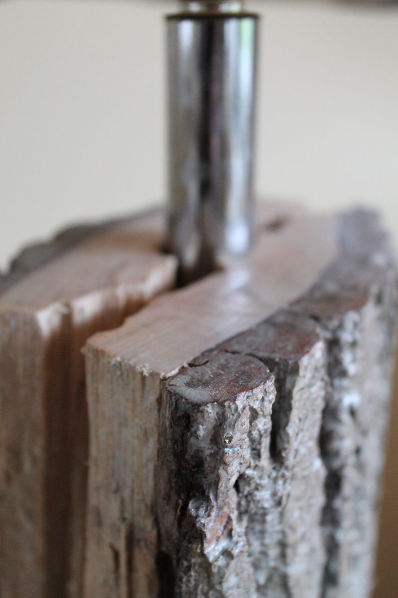 “Live edge” wood block table lamp