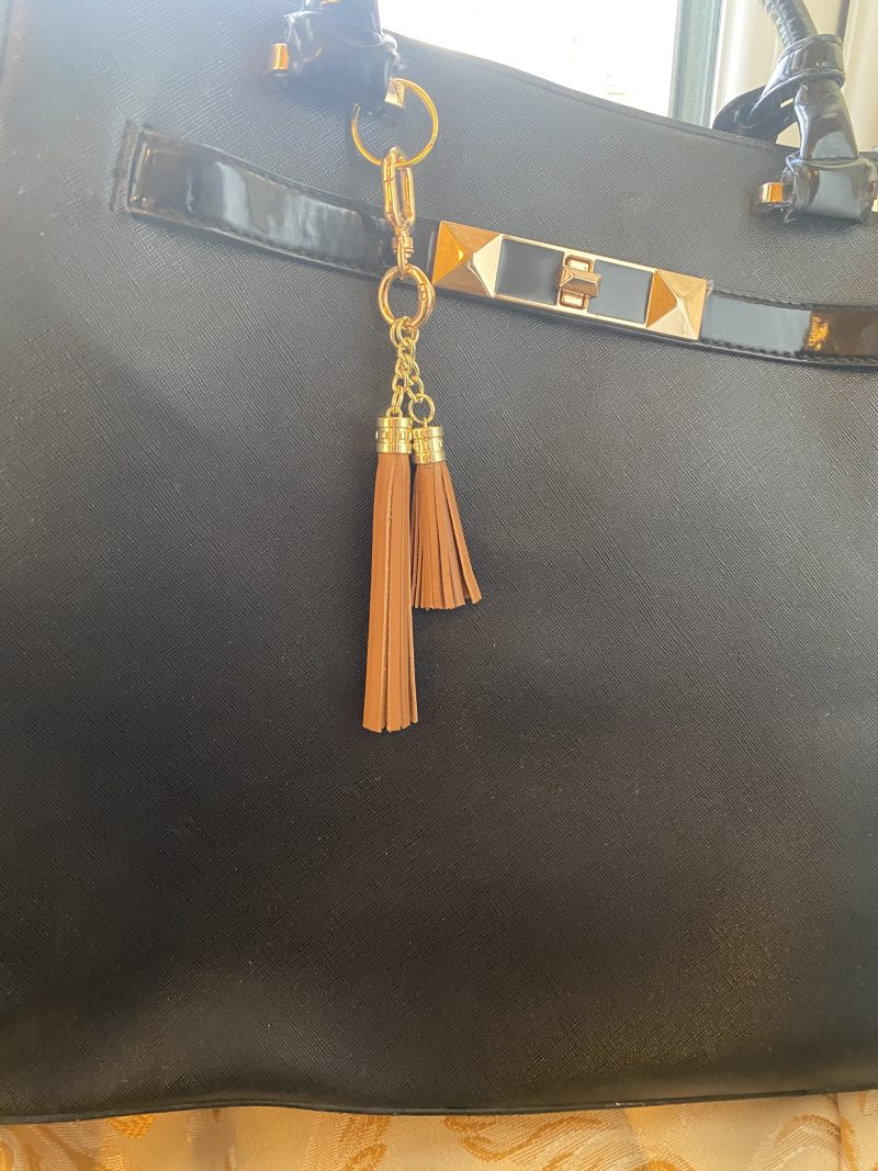 Bag Charms/tassels Italian tan leather topper with gold topper