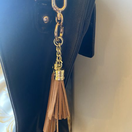 Bag Charms/tassels Italian tan leather topper with gold topper