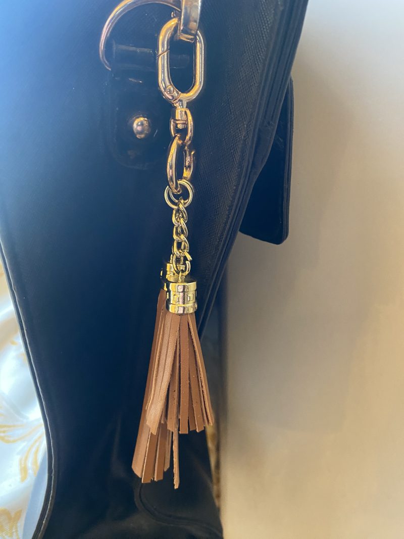 Bag Charms/tassels Italian tan leather topper with gold topper