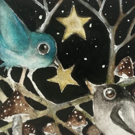 ACEO Monted Original Birds with Stars Watercolour