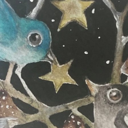 ACEO Monted Original Birds with Stars Watercolour