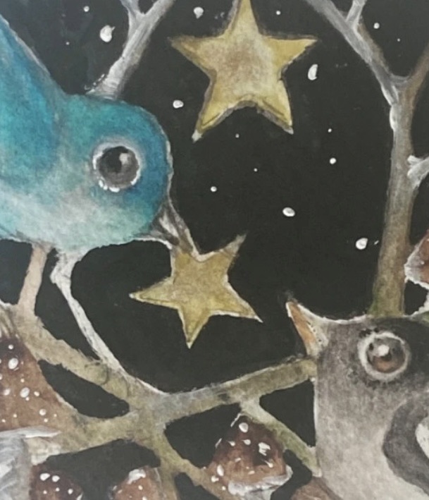 ACEO Monted Original Birds with Stars Watercolour