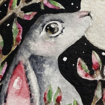 ACEO Mounted Original Moon Gazing Hare / Rabbit Watercolour