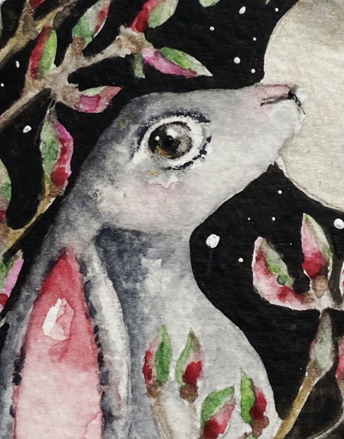 ACEO Mounted Original Moon Gazing Hare / Rabbit Watercolour