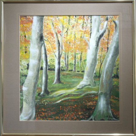 Acrylic painting of woodland dell. Original art work framed