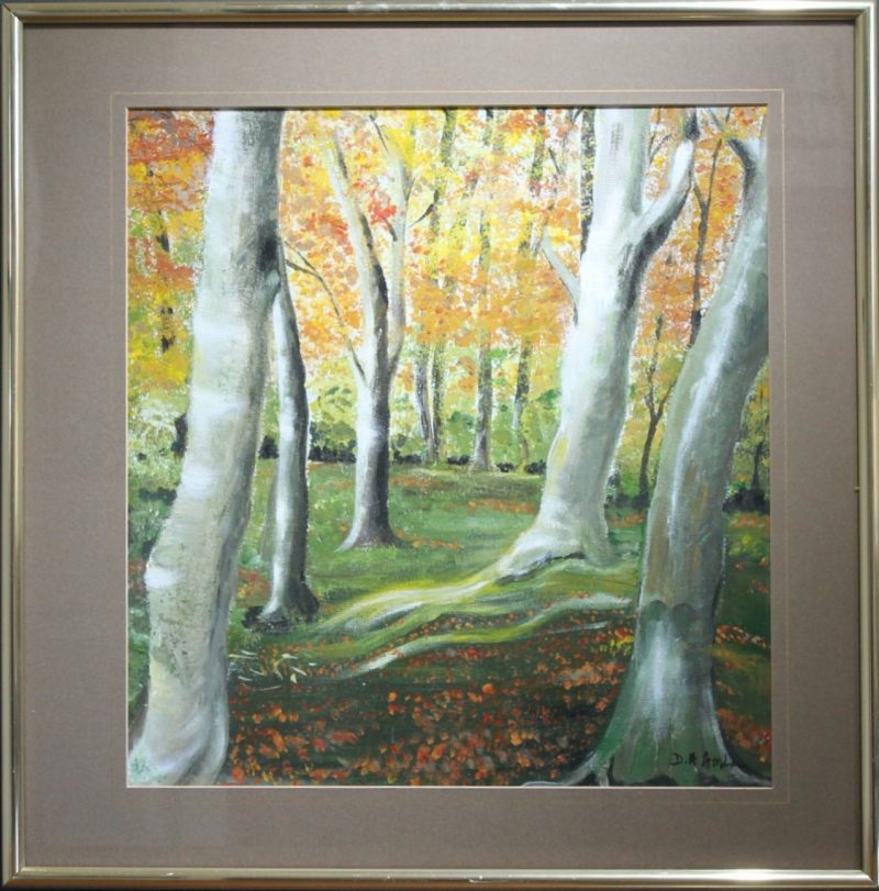 Acrylic painting of woodland dell. Original art work framed