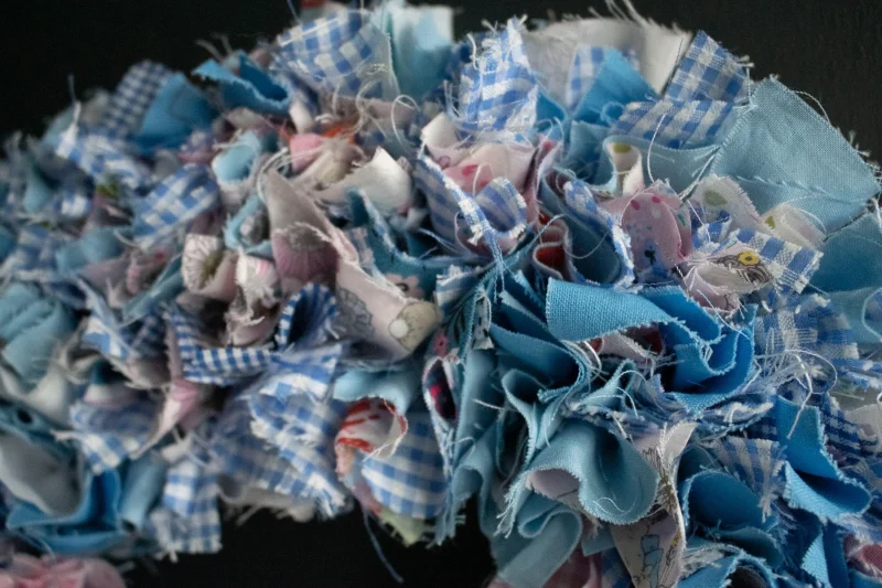Handmade Blue Fabric Wreath | Upcycled, Rustic Wall Decor