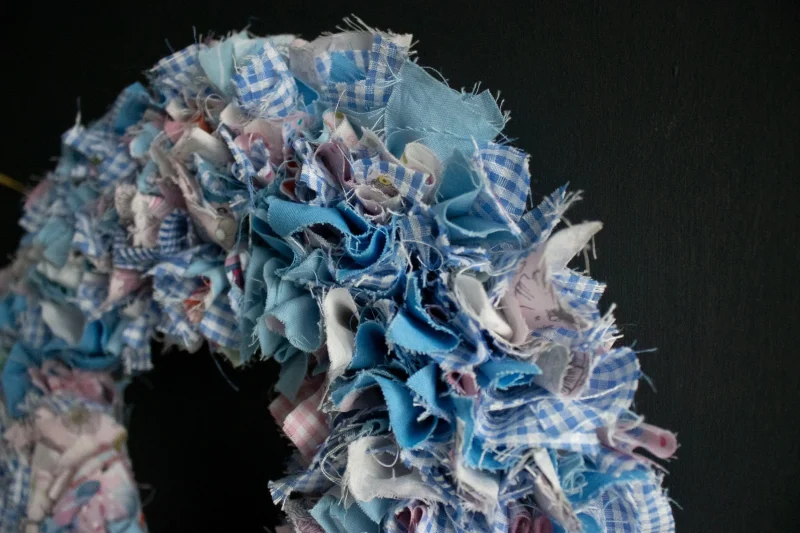 Handmade Blue Fabric Wreath | Upcycled, Rustic Wall Decor