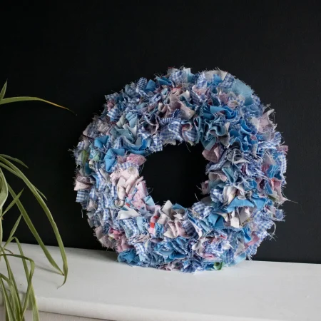 Handmade Blue Fabric Wreath | Upcycled, Rustic Wall Decor