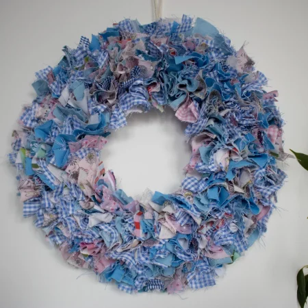 Handmade Blue Fabric Wreath | Upcycled, Rustic Wall Decor