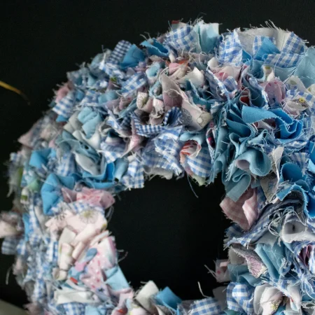 Handmade Blue Fabric Wreath | Upcycled, Rustic Wall Decor