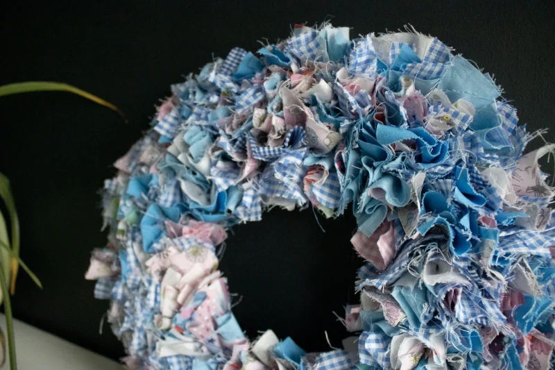 Handmade Blue Fabric Wreath | Upcycled, Rustic Wall Decor