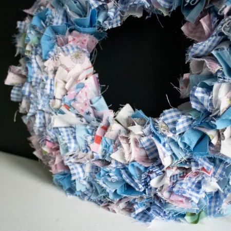 Handmade Blue Fabric Wreath | Upcycled, Rustic Wall Decor