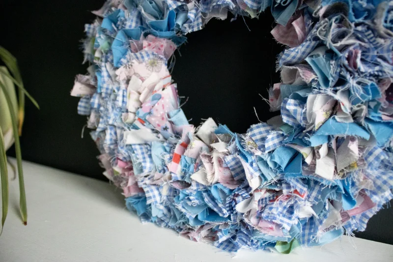 Handmade Blue Fabric Wreath | Upcycled, Rustic Wall Decor