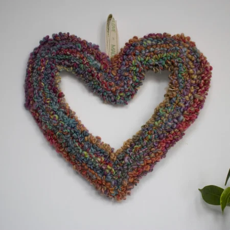 Handcrafted Multicoloured Yarn Heart Wreath Hanging | Punch Needle