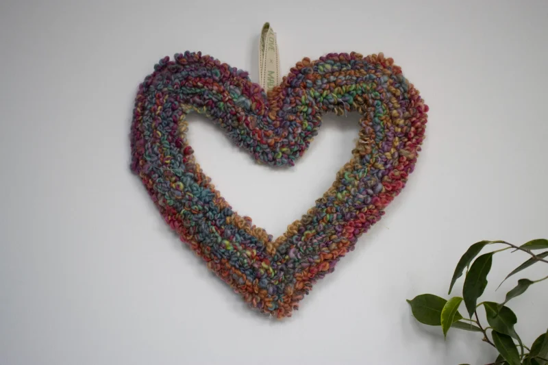 Handcrafted Multicoloured Yarn Heart Wreath Hanging | Punch Needle